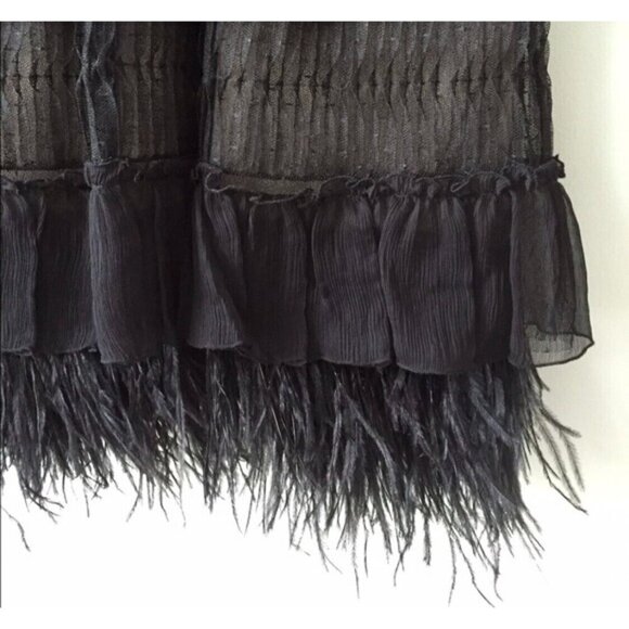 BCBG Maxazaria Sz 8 Black Strapless Lace Feather Boa Dress Ruffled NEW NWT $400 - Picture 10 of 15